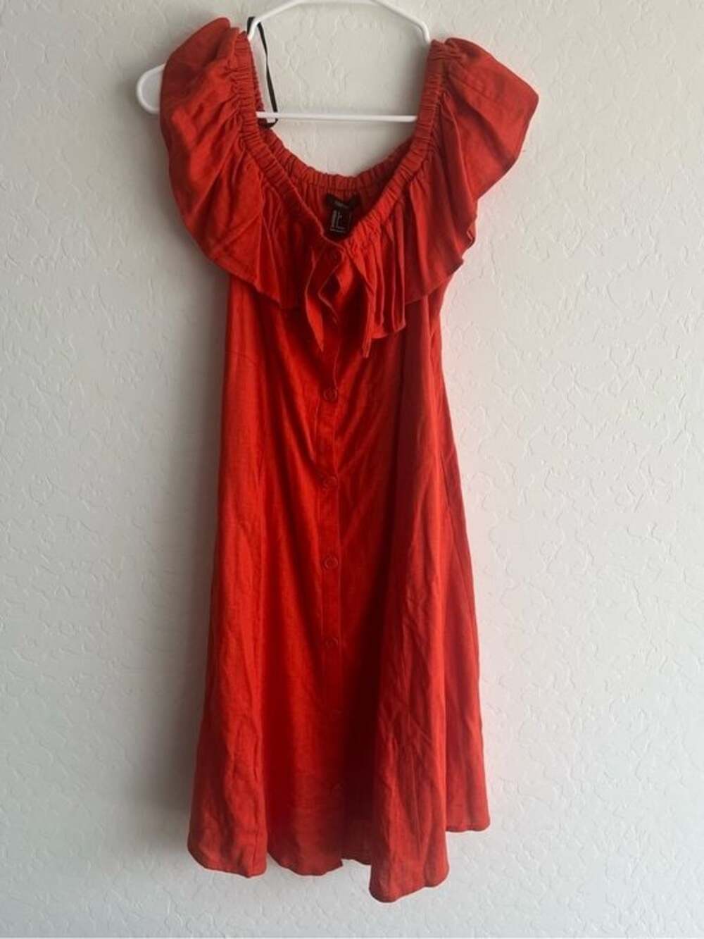 Forever 21 Orange Button-Front Off-Shoulder Dress
